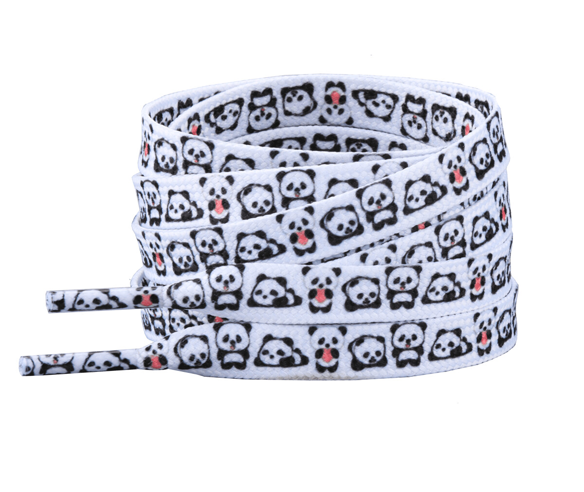 Lacets plats blancs imprimés - Panda kawaii
