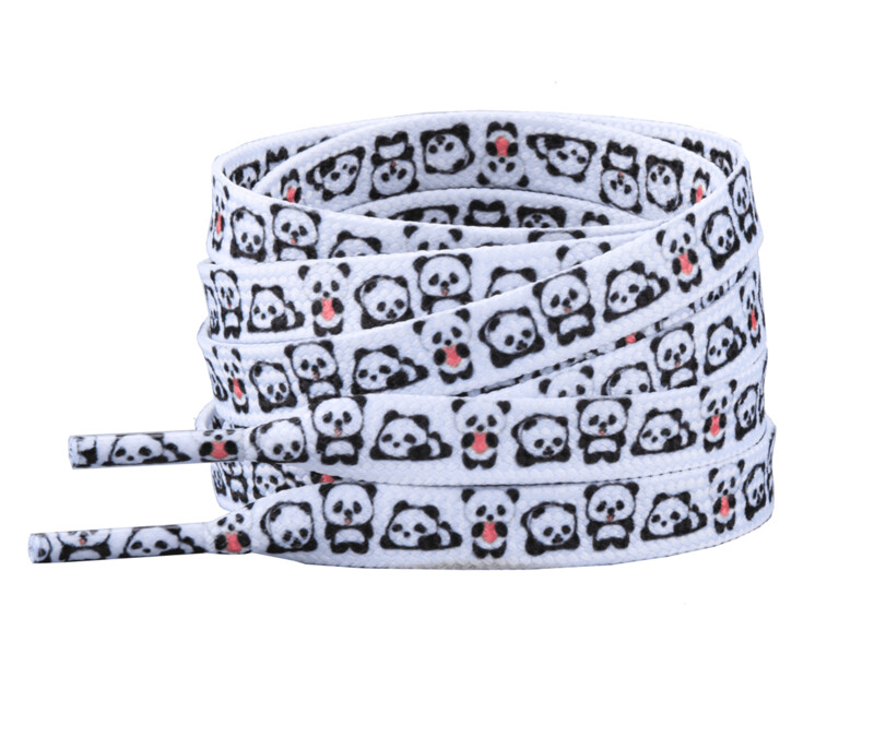 Lacets plats blancs imprimés - Panda kawaii