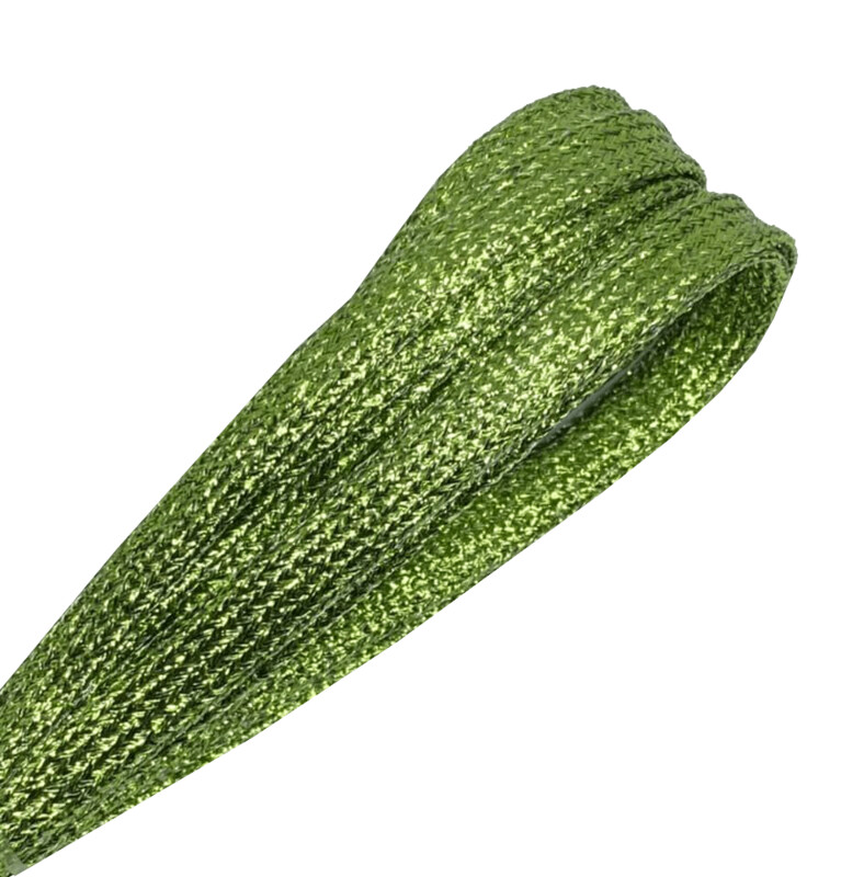 Thin flat laces with green tea glitter