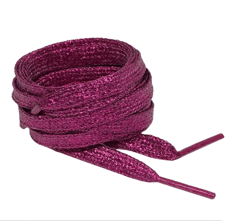 Thin flat laces with fuchsia pink glitter