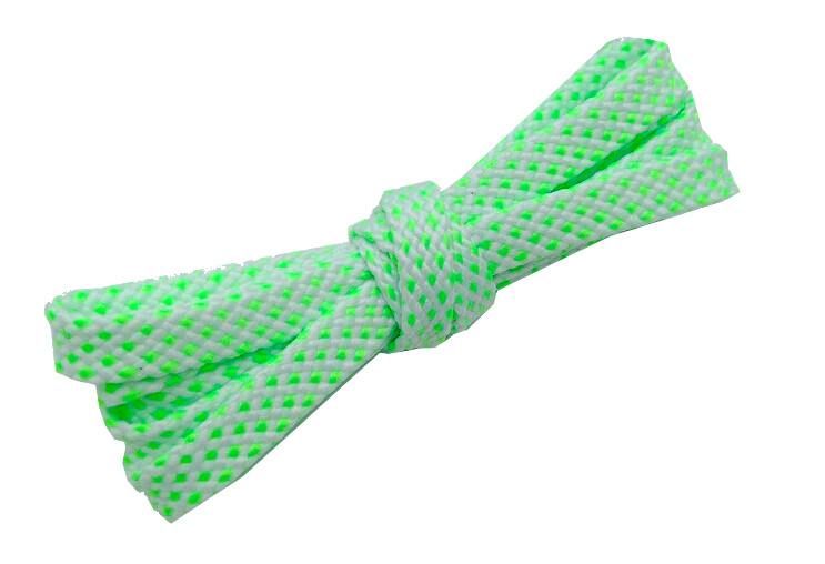 Two-tone white and neon green flat sport shoelaces
