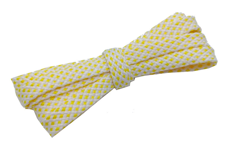 Two-tone white and chick yellow flat sport shoelaces