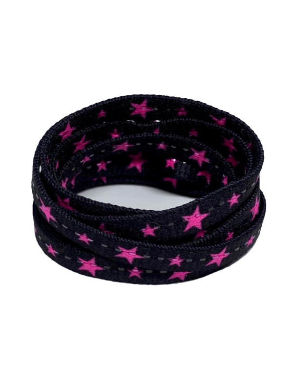 Lacets noirs et étoiles rose fluo