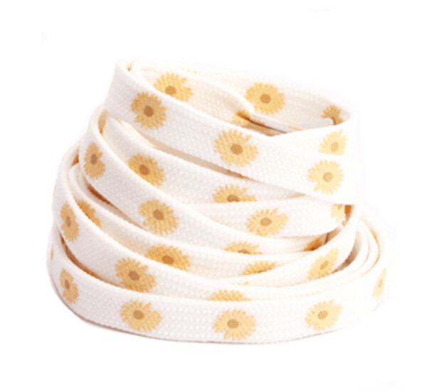 Lacets plats blancs pâquerettes jaunes