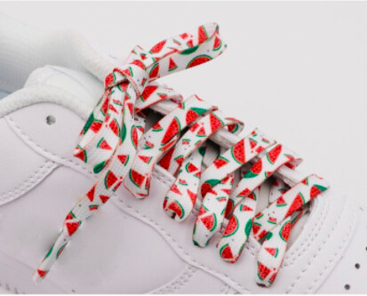 Small watermelon white flat shoelaces