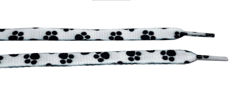 White flat shoelaces with cat paw print.