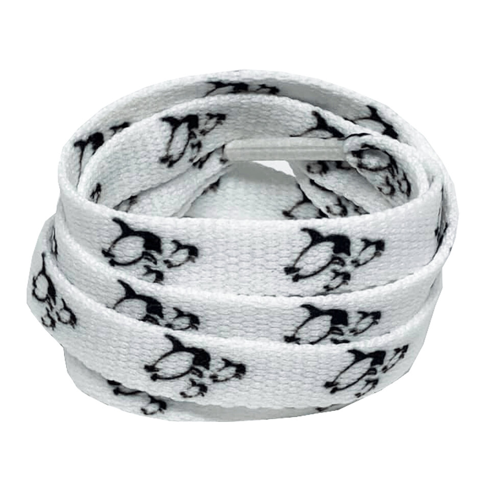 Lacets plats blancs imprimés pingouins