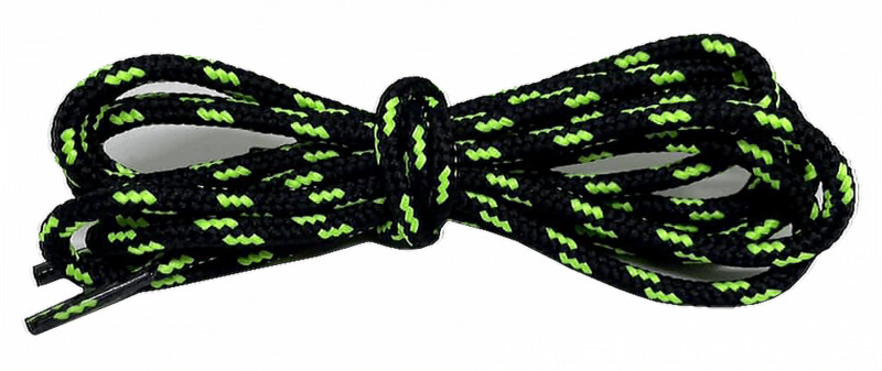 Round two-tone black and neon green shoelaces