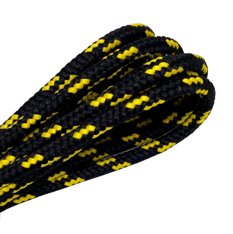 Two-tone black and yellow round shoelaces