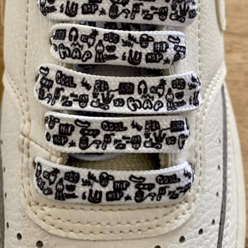 NEW - Flat white laces with "BREAK DANCE" print