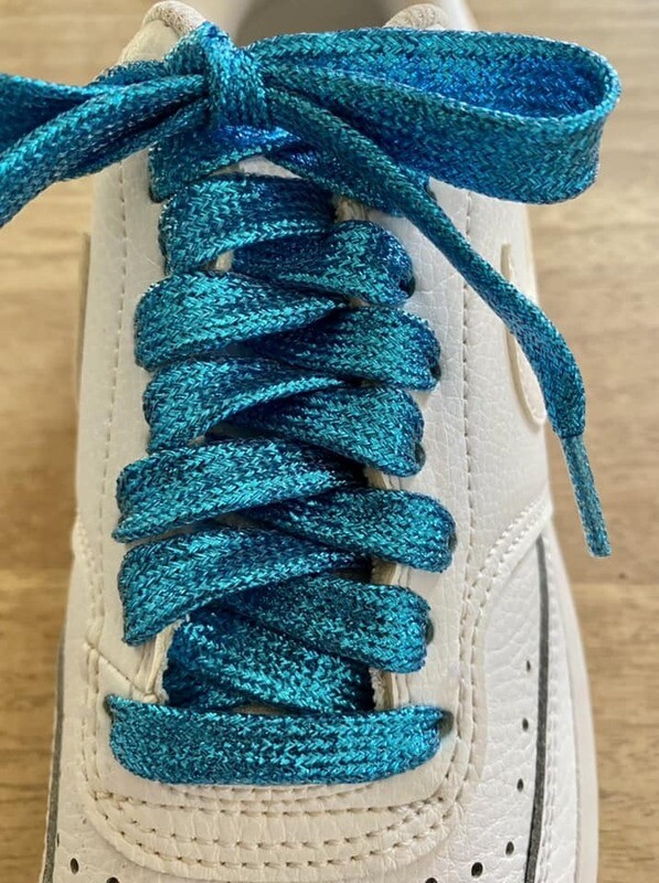 Turquoise blue flat laces with glitter