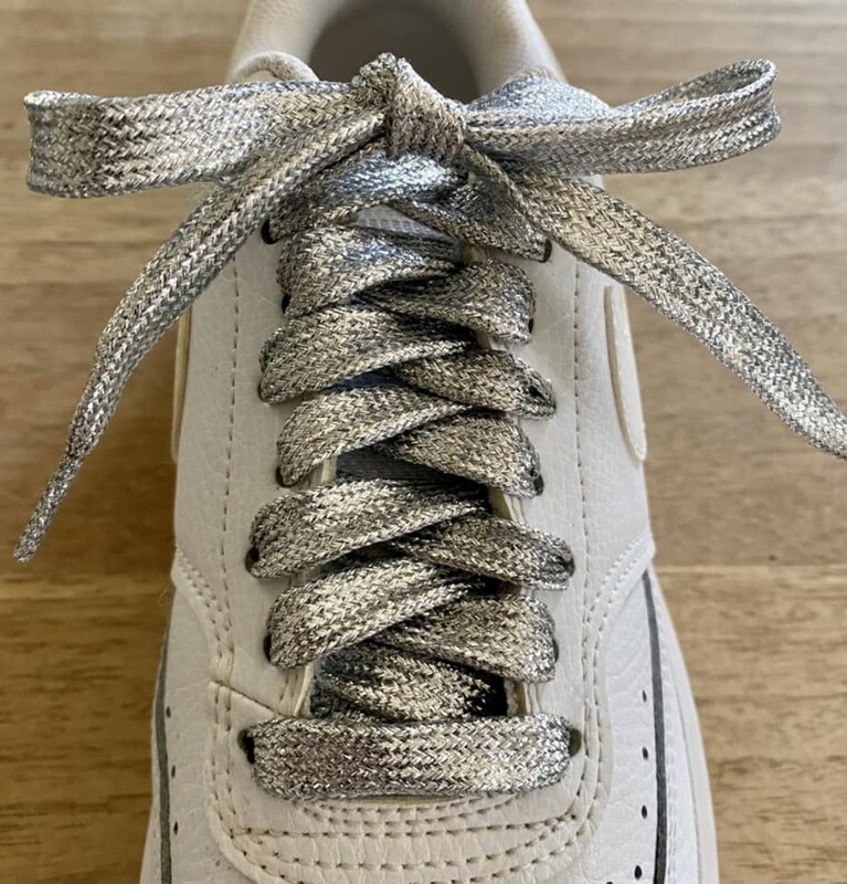 Flat silver glitter shoelaces