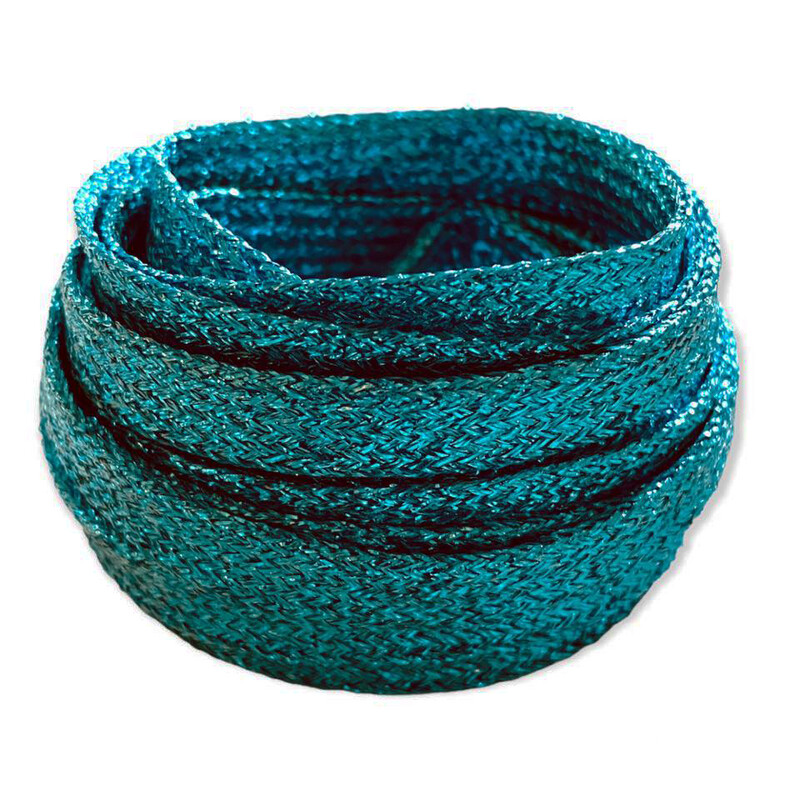 Lacets plats fins à paillettes turquoise
