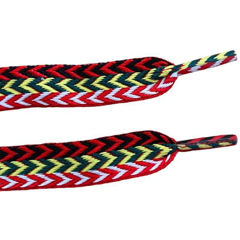 Flat Zigzag shoelaces red, white, green, yellow and red, black