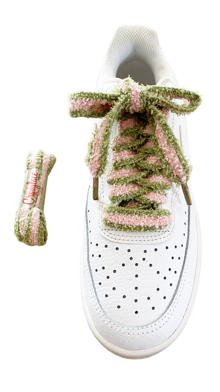 Lacets Fluffy bicolore vert kaki et rose