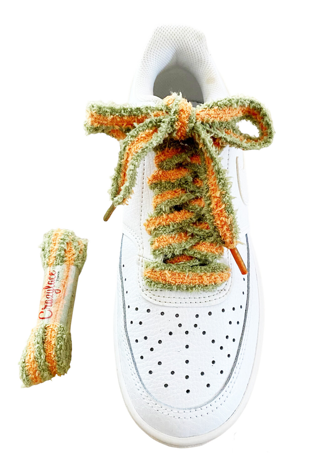 Lacets Fluffy bicolore vert kaki et orange