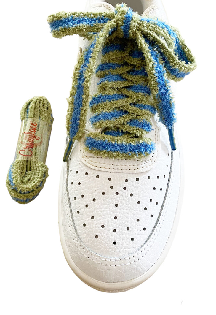 Lacets Fluffy bicolore vert kaki et bleu