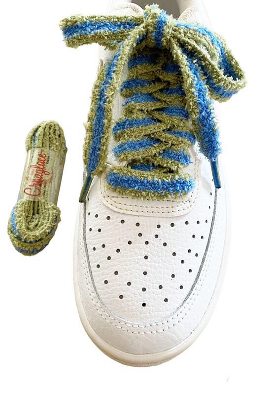 Lacets Fluffy bicolore vert kaki et bleu