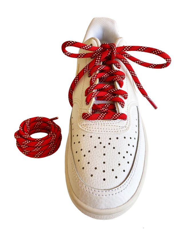 Lacets ronds épais bicolores rouge garance / bleu nuit - Nouveau