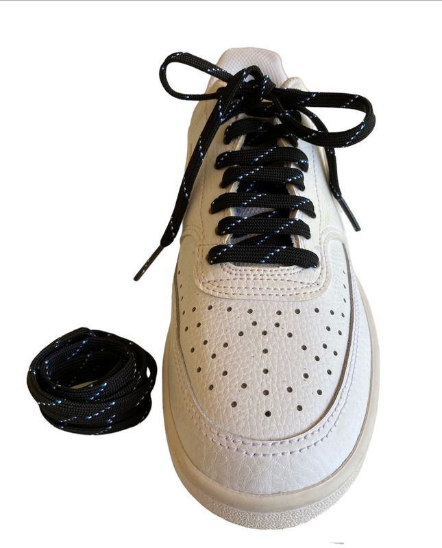 Two-tone black/blue striped shoelaces -New