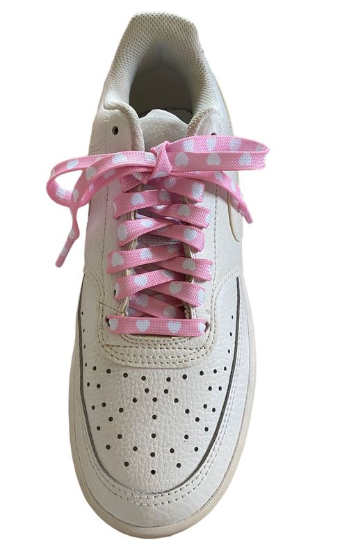 Flat fancy heart shoelaces - Malabar pink and white