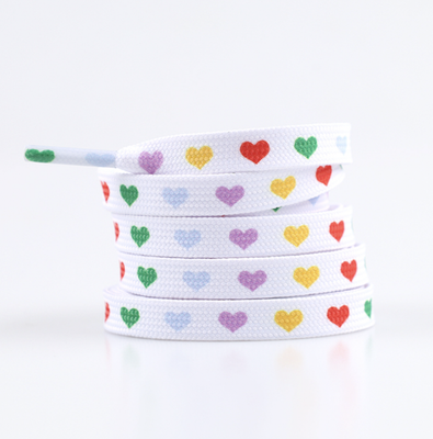 Fancy flat shoelaces with multicolored hearts Fancy flat shoelaces with multicolored hearts