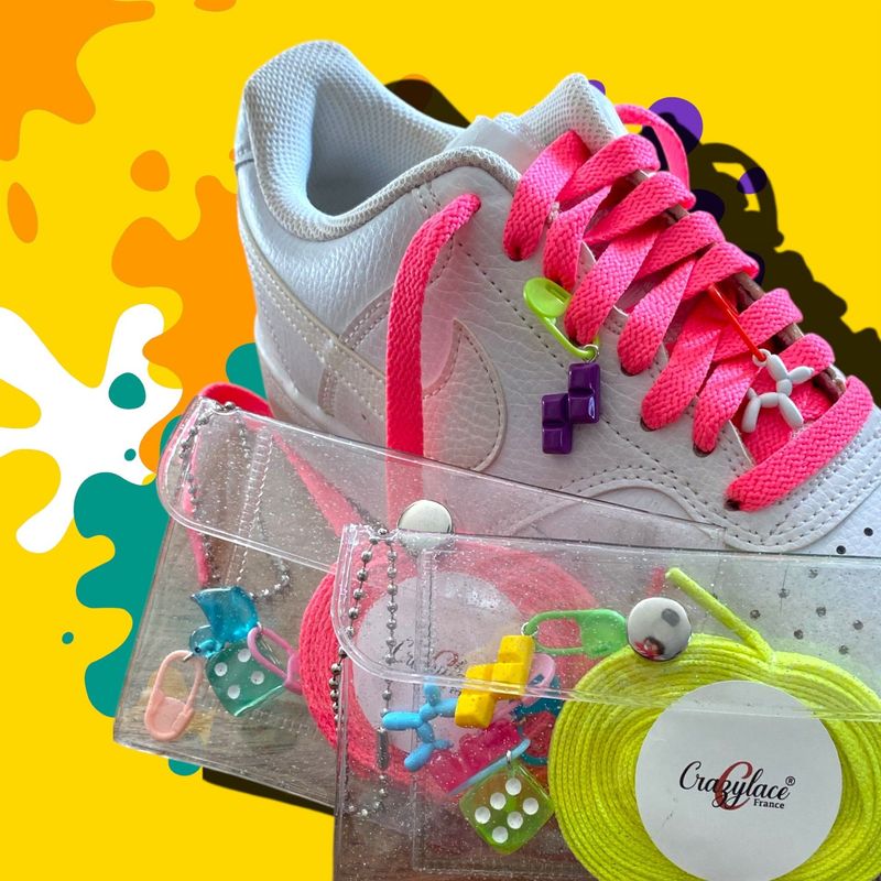 Glittery Pop Pouch with Resin Charms + Fluorescent Laces