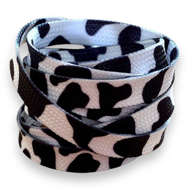 NEW-Lacets Motif Vache Noir & Blanc – Style Cow-Boy - Crazylace