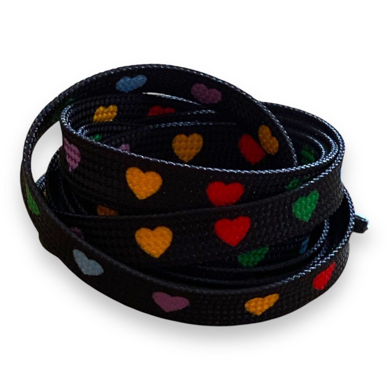 Multicolored heart shoelaces on a black background Multicolored heart shoelaces on a black background