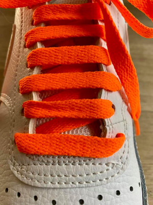 Neon orange flat shoelaces for shoes and sneakers made from recycled materials