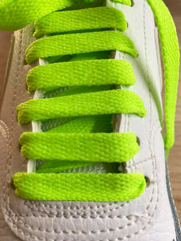 Neon green flat shoelaces for shoes and sneakers made from recycled materials