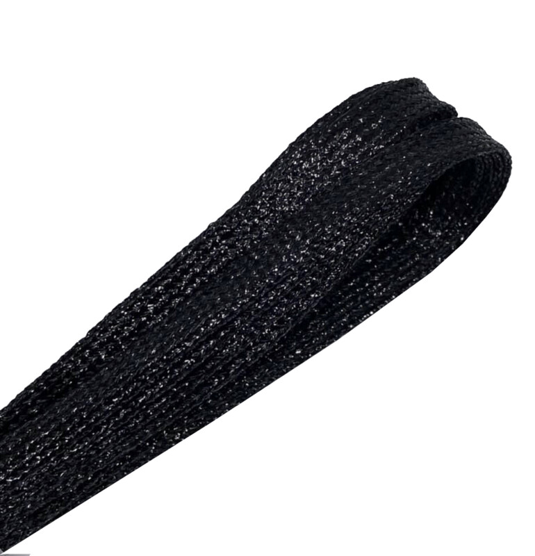 Thin deep black glitter flat shoelaces