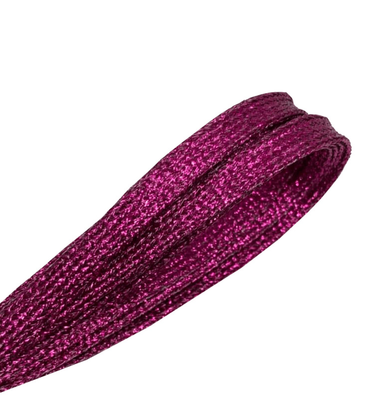 Thin flat shoelaces with fuchsia pink glitter