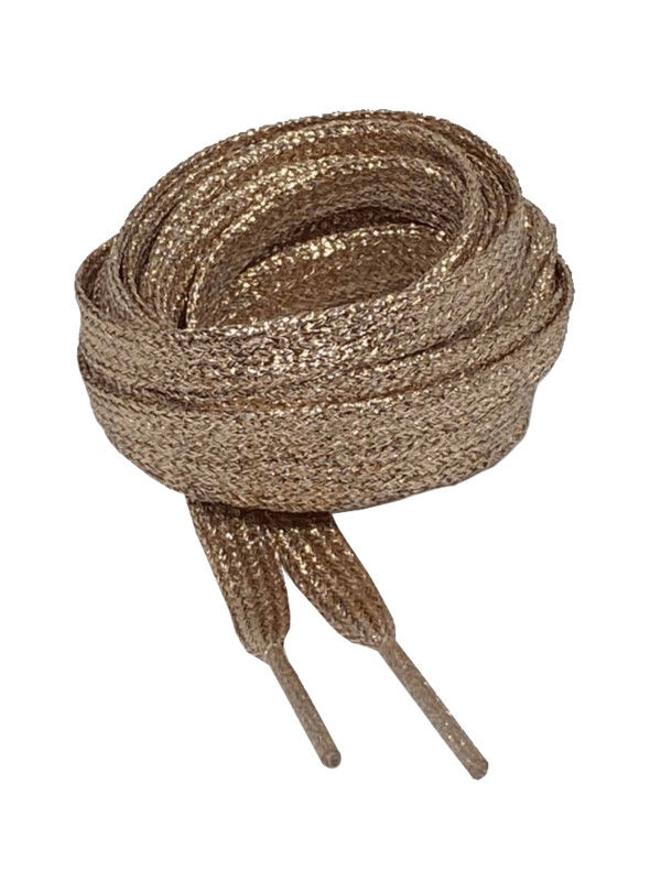 Lacets plats fins paillettes rose doré