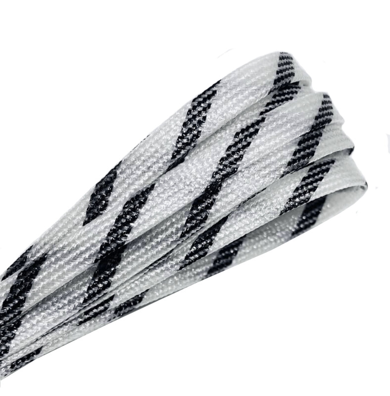 White and black two-tone fine glitter flat shoelaces