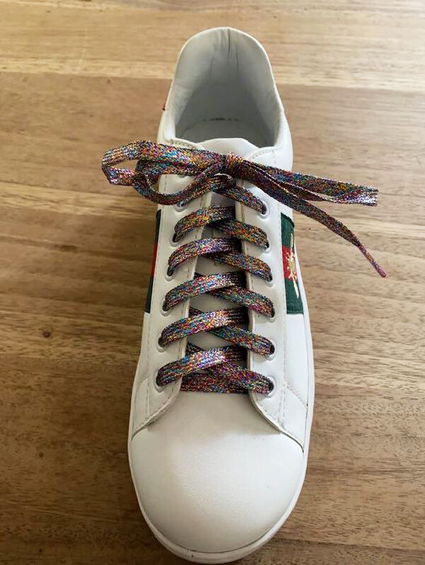 Fine flat multicolored glitter shoelaces