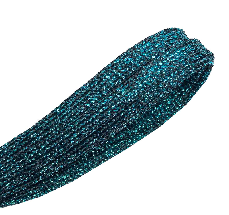 Thin flat laces with peacock blue glitter