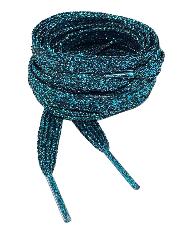 Lacets plats fins paillettes bleu paon