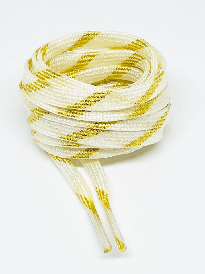 Lacets plats fins paillettes bicolore blanc et or Lacets plats fins paillettes bicolore blanc et or