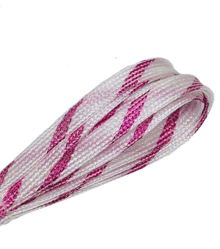 Thin two-tone white and fuchsia glitter flat laces
