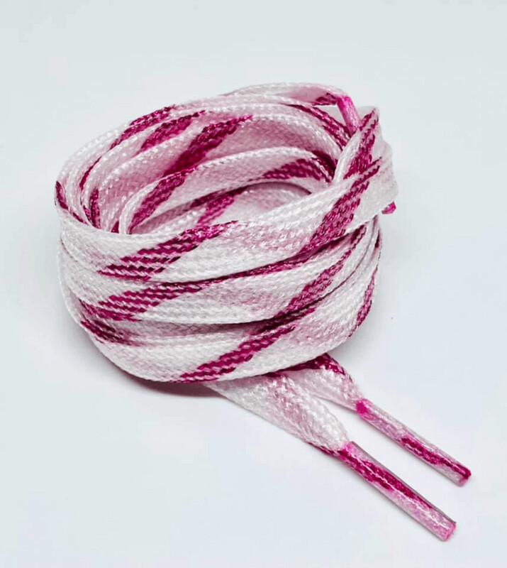 Lacets plats fins paillettes bicolore blanc et fuchsia