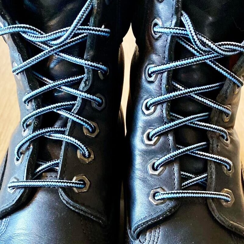Trek sky blue and black round shoelaces