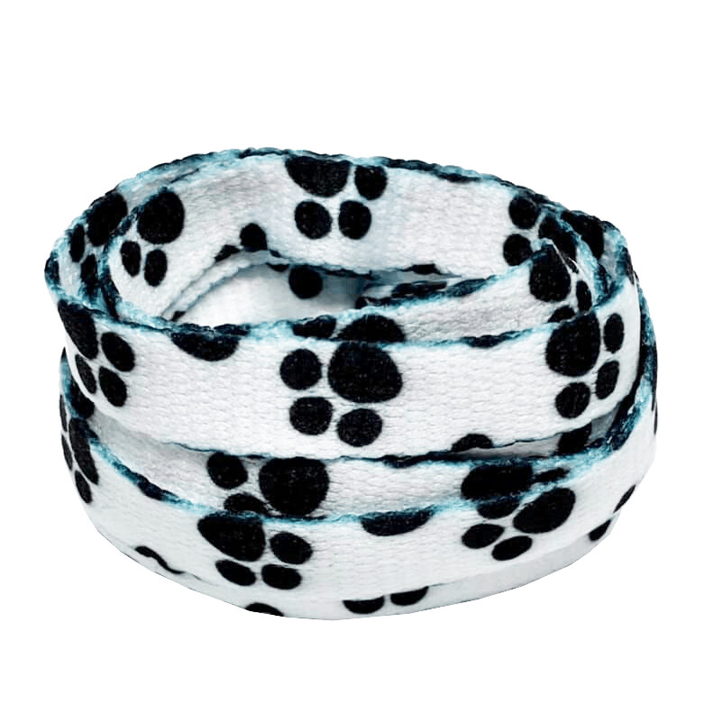White flat shoelaces with cat paw print.