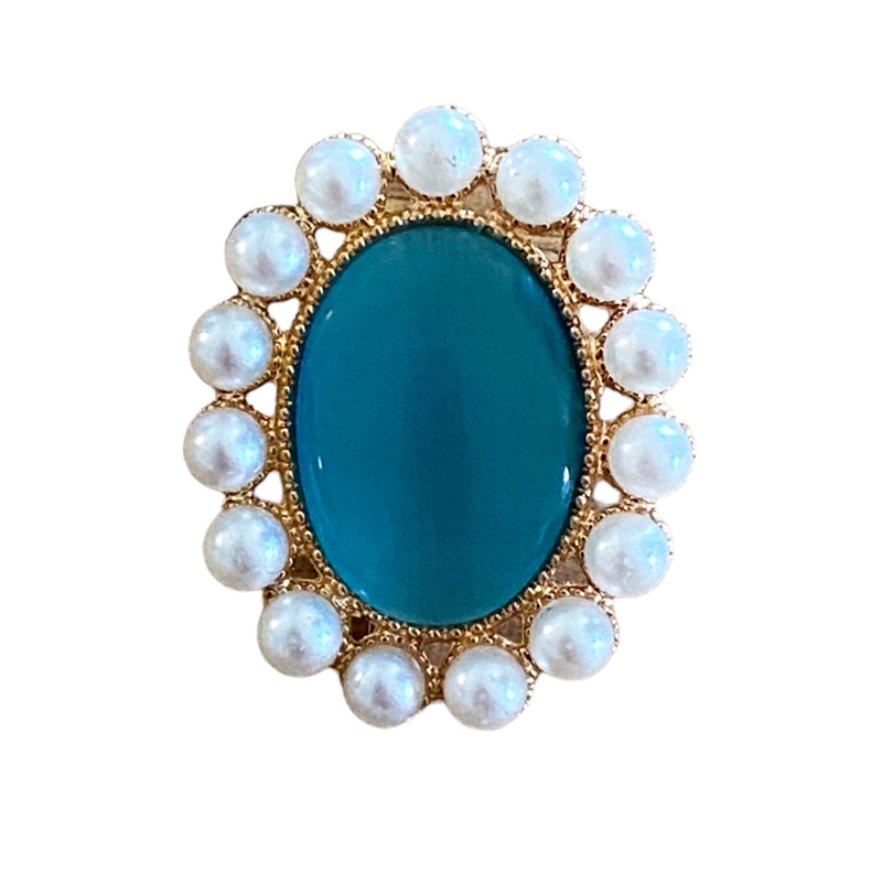 "Les Ginettes" oval lace-up jewelry opaline and pearls