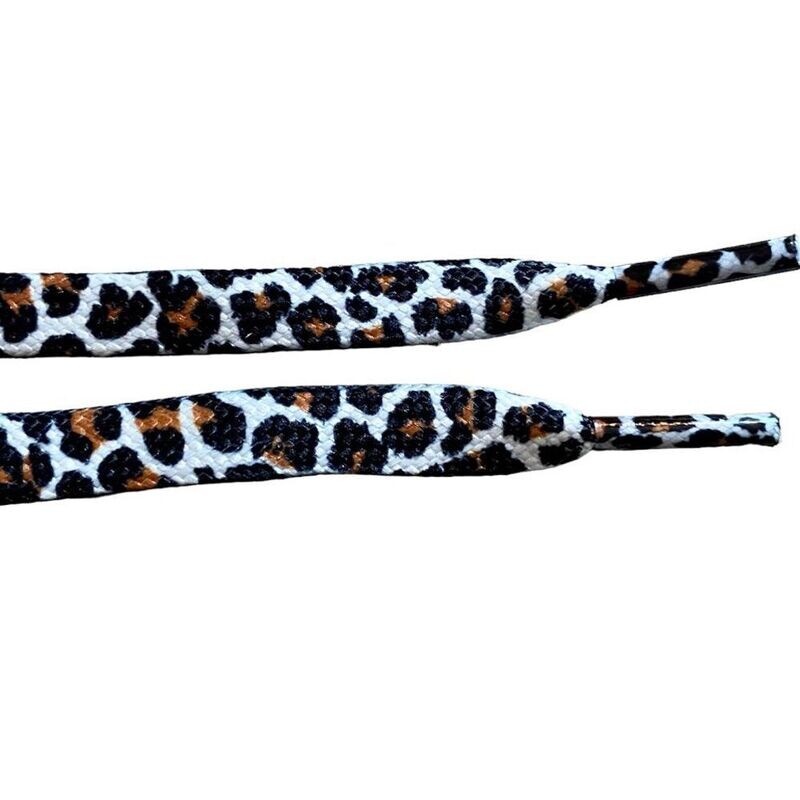White and brown leopard flat laces