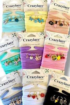 NOUVEAU - Pack breloques mini-charmes  x4 et lacets colorés 120 cm - By Crazylace