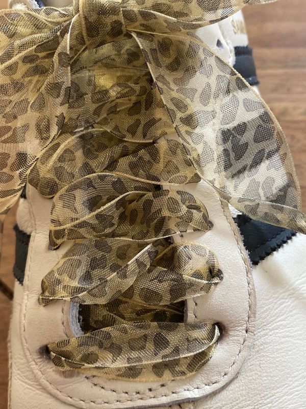 Gold Beige Leopard Organza Shoelaces - Extra Wide