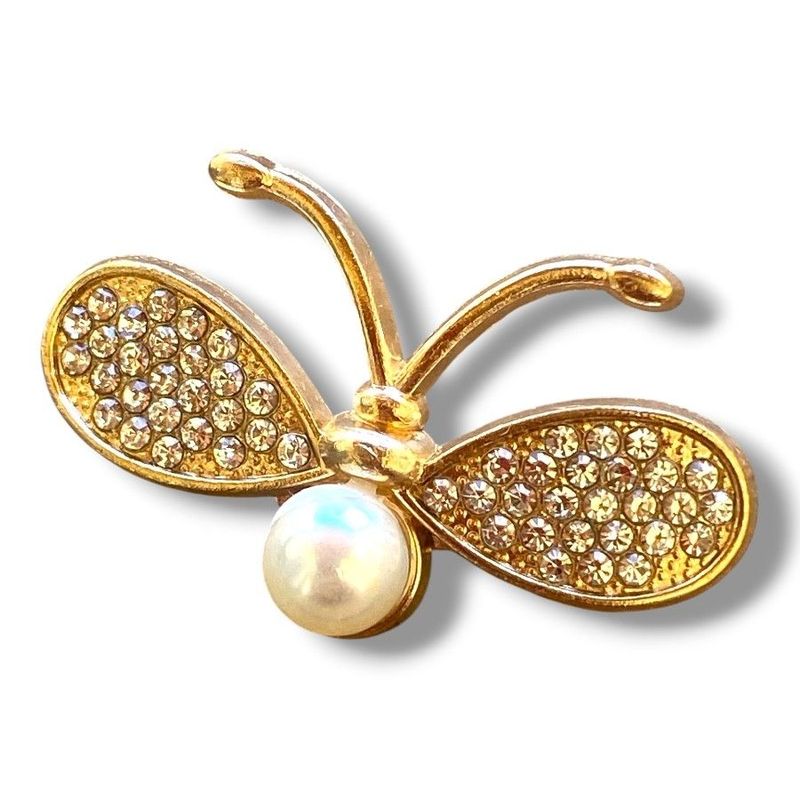 Broche or fantaisie papillon et strass pour chaussures