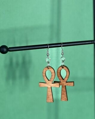 Wooden Ankh Earrings - Natural