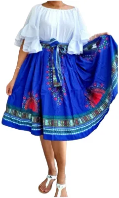 Women Mid Length Flared Skirt - Traditional/Blue - XL